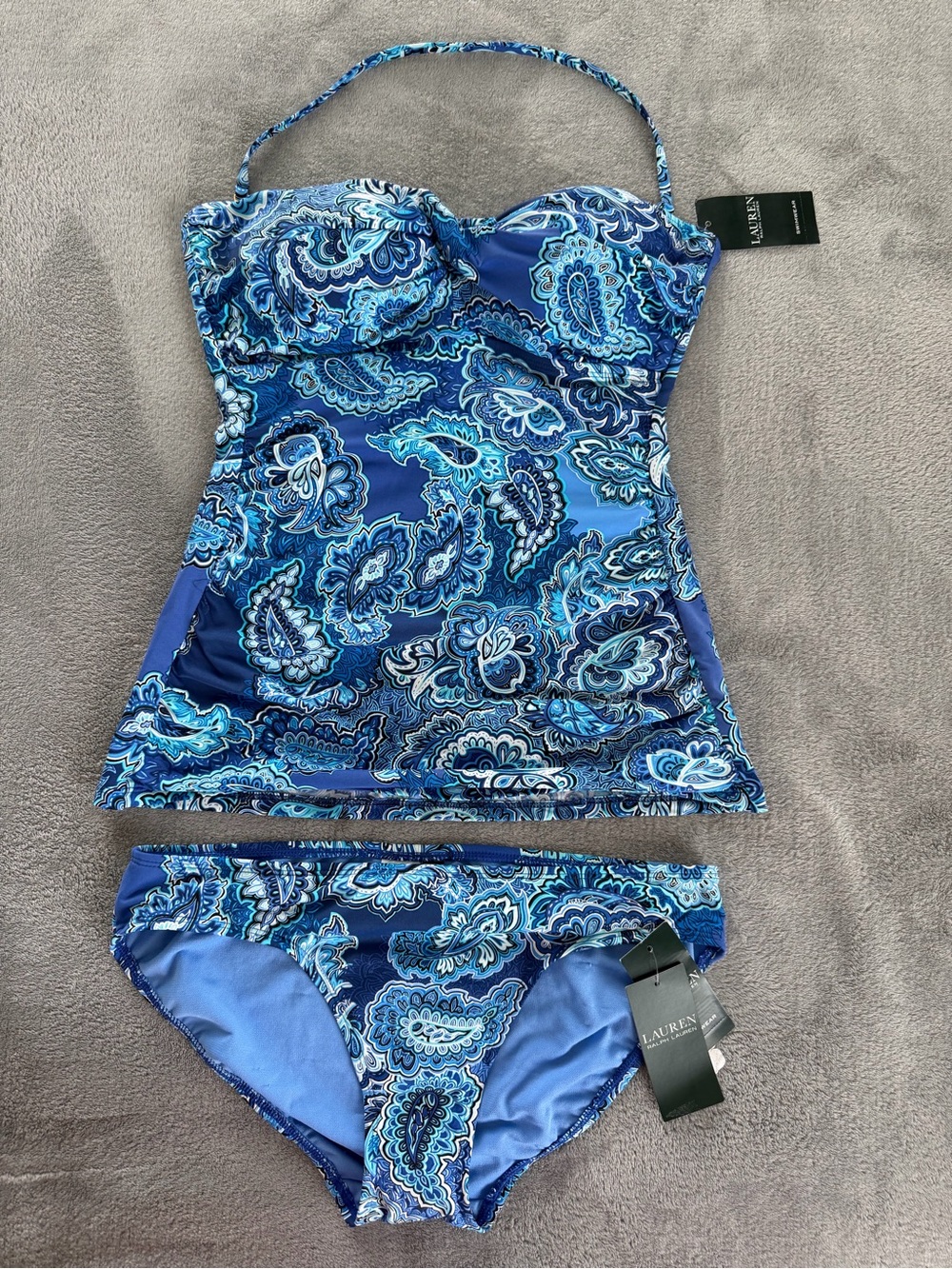 Lauren Ralph Lauren Blue Paisley Two-Piece Tankini Set